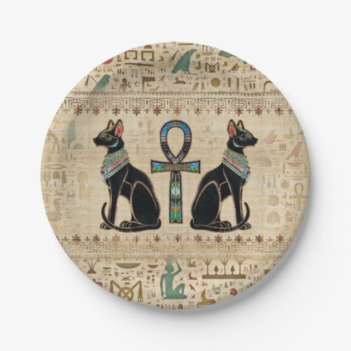 Egyptian Cats and ankh cross Paper Plates