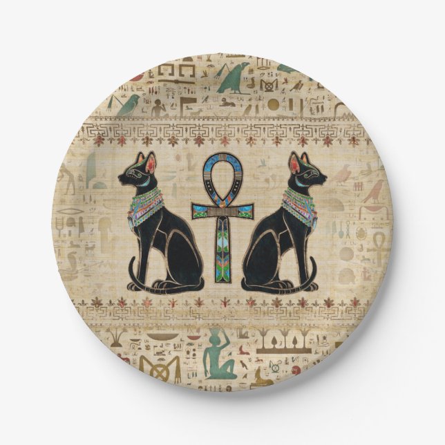 Egyptian Cats and ankh cross Paper Plates (Front)