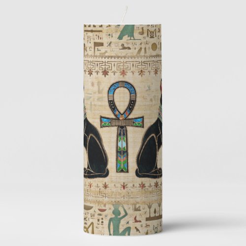Egyptian Cats and ankh cross Pillar Candle