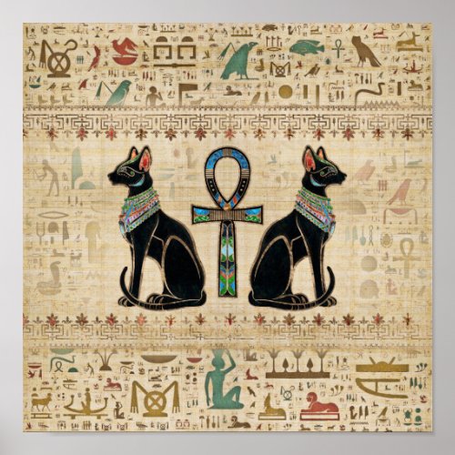 Egyptian Cats and ankh cross Poster