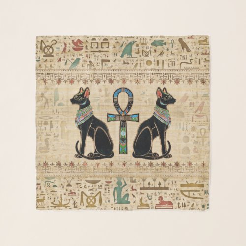 Egyptian Cats and ankh cross Scarf