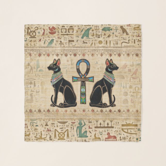 Egyptian Cats and ankh cross Scarf (Front)