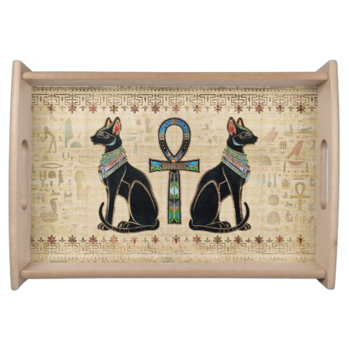 Egyptian Cats and ankh cross Serving Tray