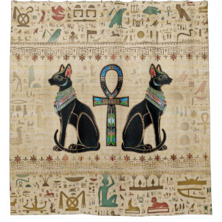 Egyptian Cats and ankh cross Shower Curtain
