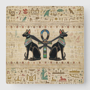 Egyptian Cats and ankh cross Square Wall Clock