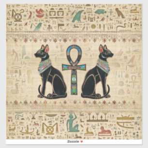 Egyptian Cats and ankh cross Sticker