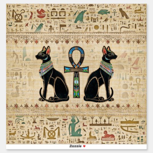 Egyptian Cats and ankh cross Sticker