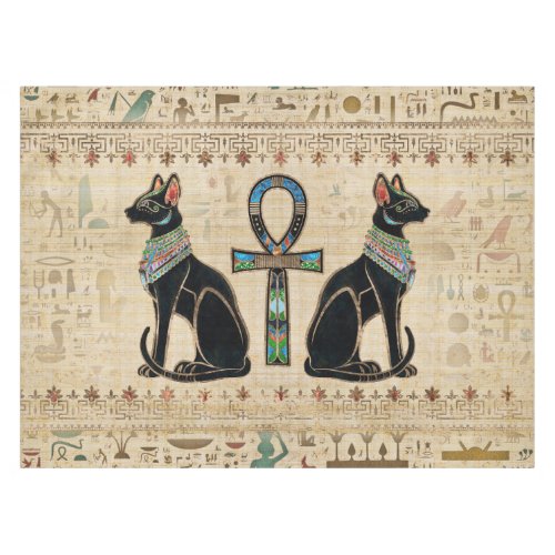 Egyptian Cats and ankh cross Tablecloth