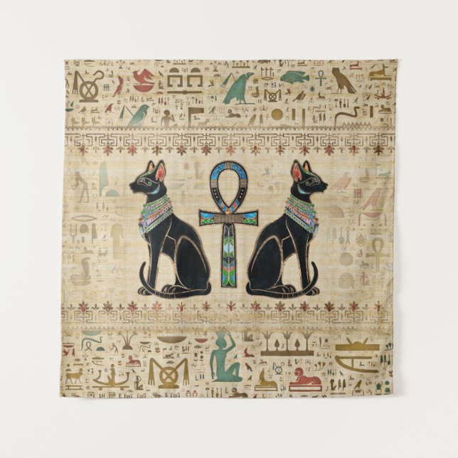Egyptian Cats and ankh cross Tapestry (Front)