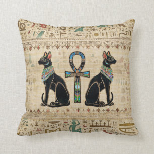 Egyptian Cats and ankh cross Throw Pillow