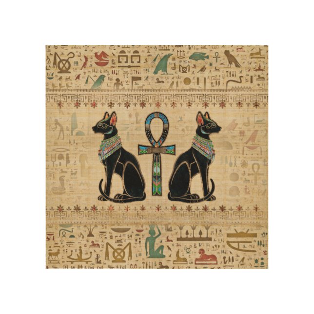 Egyptian Cats and ankh cross Wood Wall Art (Front)