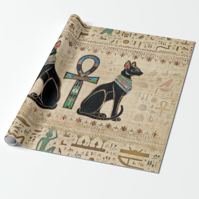 Egyptian Cats and ankh cross Wrapping Paper (Unrolled)