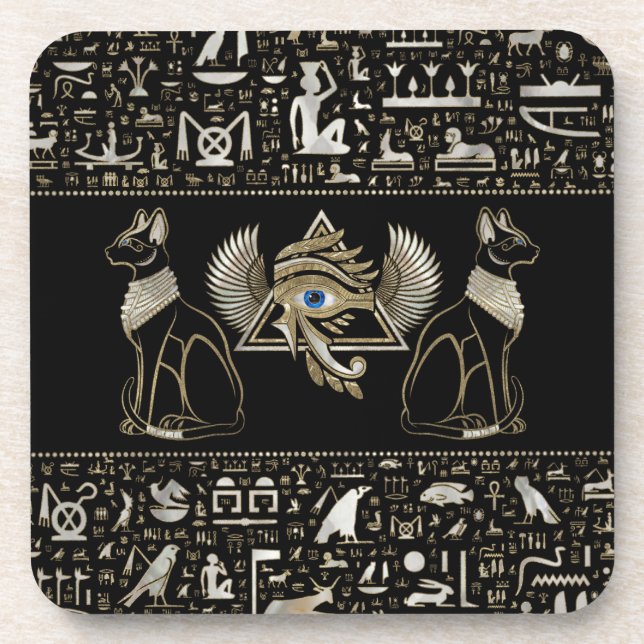 Egyptian Cats and Eye of Horus Beverage Coaster (Front)