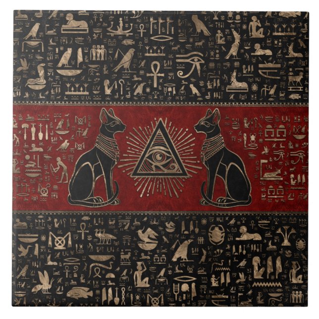 Egyptian Cats and Eye of Horus Ceramic Tile (Front)