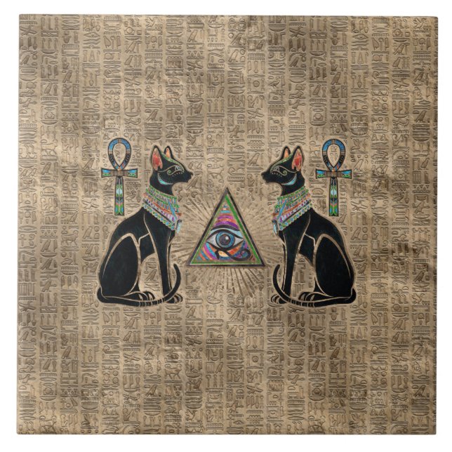 Egyptian Cats and Eye of Horus Ceramic Tile (Front)