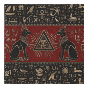 Egyptian Cats and Eye of Horus Faux Canvas Print