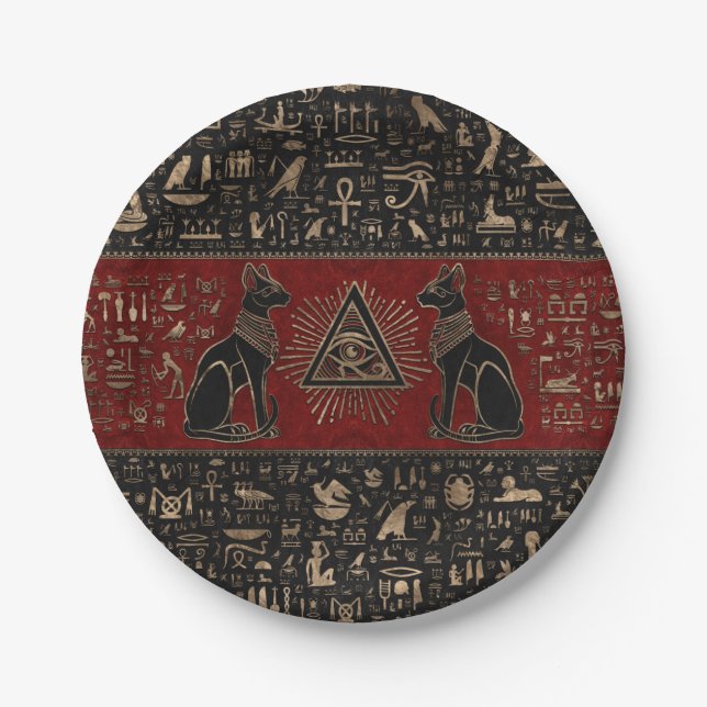 Egyptian Cats and Eye of Horus Paper Plates (Front)