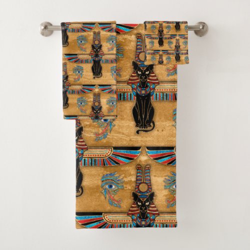 Egyptian Cats and Eye of Horus pattern Bath Towel Set