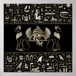 Egyptian Cats and Eye of Horus Poster