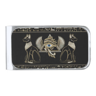 Egyptian Cats and Eye of Horus Silver Finish Money Clip
