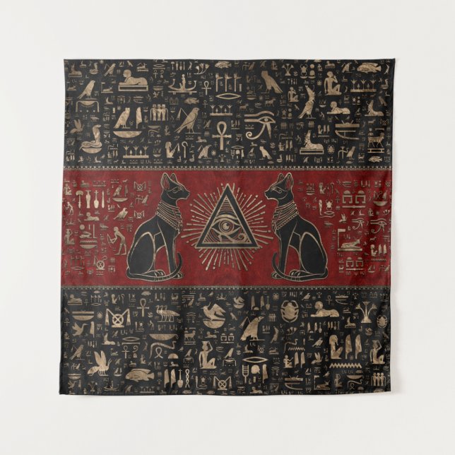 Egyptian Cats and Eye of Horus Tapestry (Front)
