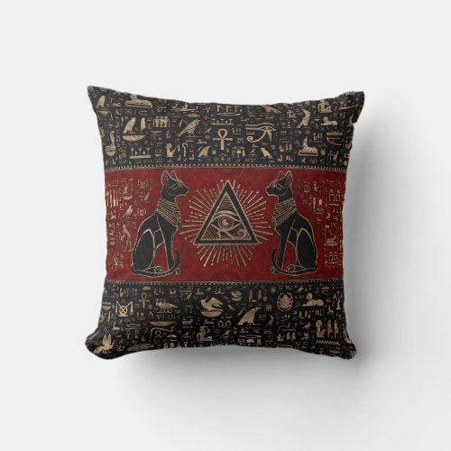 Egyptian Cats and Eye of Horus Throw Pillow