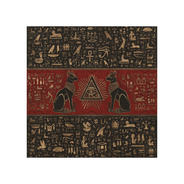 Egyptian Cats and Eye of Horus Wood Wall Art (Front)