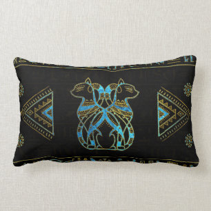 Egyptian Cats Gold and blue stained glass Lumbar Pillow
