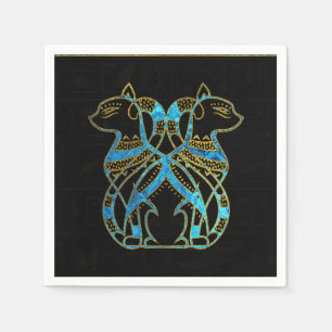 Egyptian Cats Gold and blue stained glass Paper Napkins