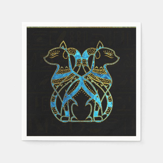 Egyptian Cats Gold and blue stained glass Paper Napkins (Front)