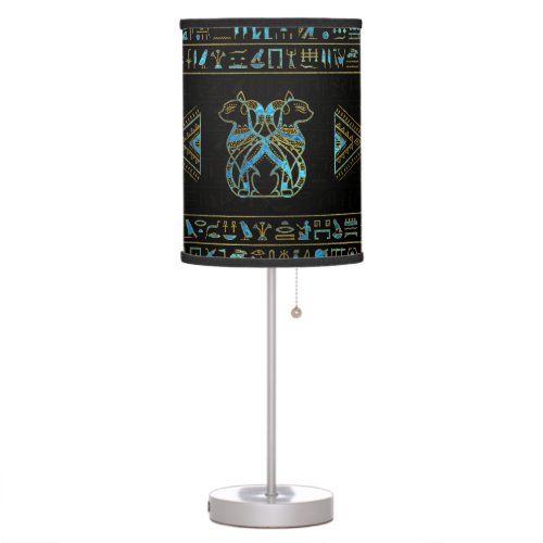 Egyptian Cats Gold and blue stained glass Table Lamp