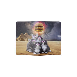 Egyptian cats looking at a hamburger passport holder