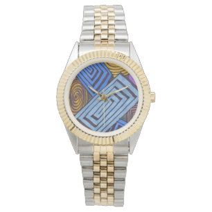 Egyptian Coils, rectangular spirals in blue, brown Watch
