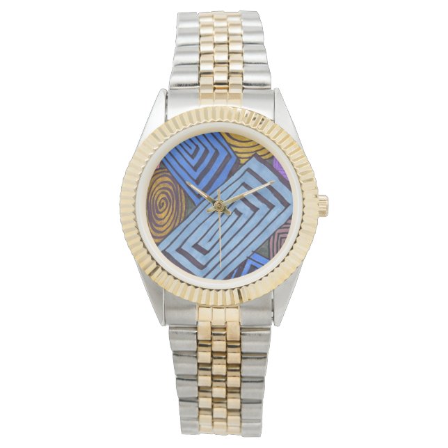 Egyptian Coils, rectangular spirals in blue, brown Watch (Front)