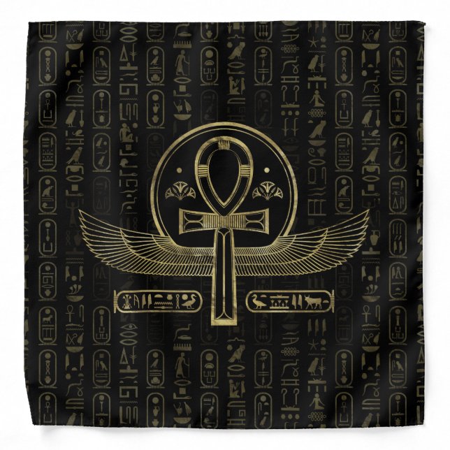 Egyptian Cross - Ankh - Gold and black Bandana (Front)