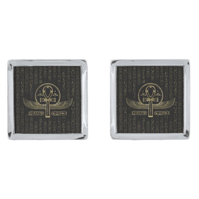 Egyptian Cross - Ankh - Gold and black Cufflinks (Front)