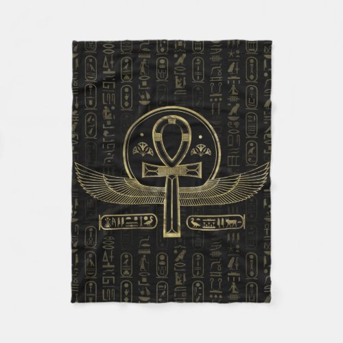 Egyptian Cross _ Ankh _ Gold and black Fleece Blanket