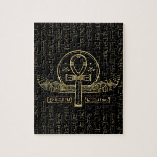 Egyptian Cross - Ankh - Gold and black Jigsaw Puzzle