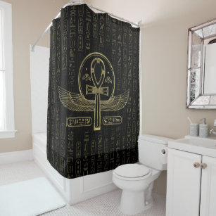 Egyptian Cross - Ankh - Gold and black Shower Curtain