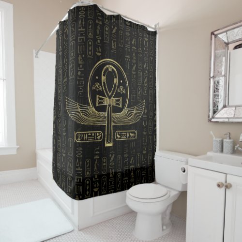 Egyptian Cross _ Ankh _ Gold and black Shower Curtain