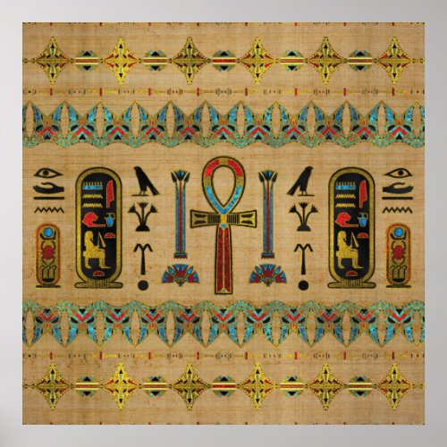 Egyptian Cross _ Ankh Ornament on papyrus Poster
