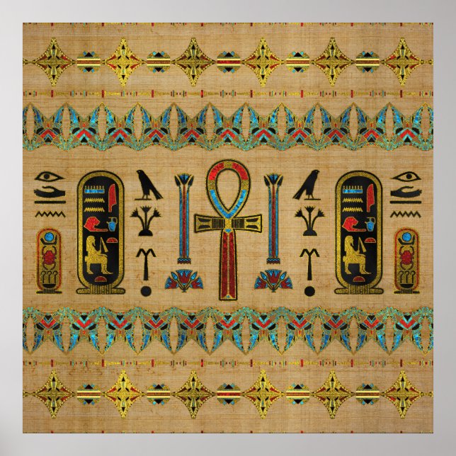 Egyptian Cross - Ankh Ornament on papyrus Poster (Front)