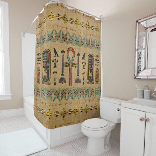 Egyptian Cross _ Ankh Ornament on papyrus Shower Curtain