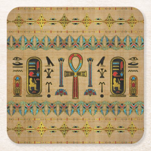 Egyptian Cross _ Ankh Ornament on papyrus Square Paper Coaster