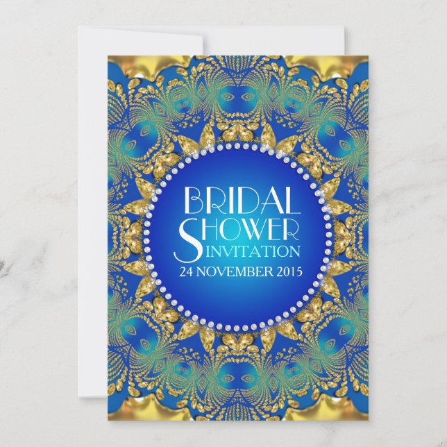 Egyptian Deco Blue Gold Sun Bridal Shower Invitation (Front)