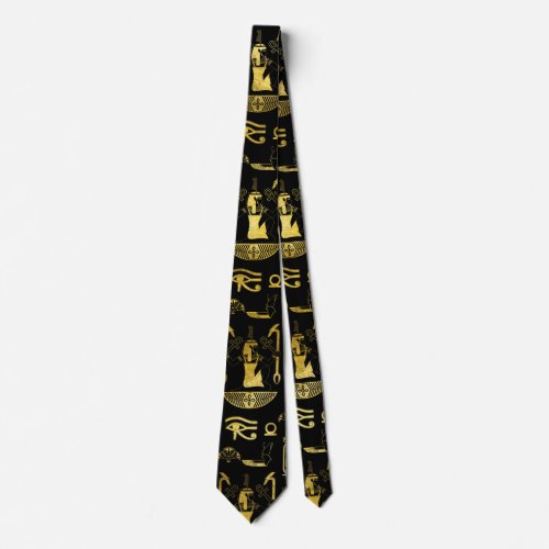 Egyptian Decorative Pattern gold on black Neck Tie