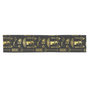 Egyptian Decorative Pattern gold on black Short Table Runner