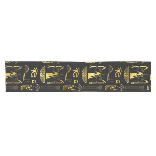Egyptian Decorative Pattern gold on black Short Table Runner (Horizontal)
