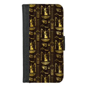 Egyptian Decorative Pattern gold on brown iPhone 8/7 Wallet Case