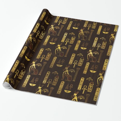 Egyptian Decorative Pattern gold on brown Wrapping Paper